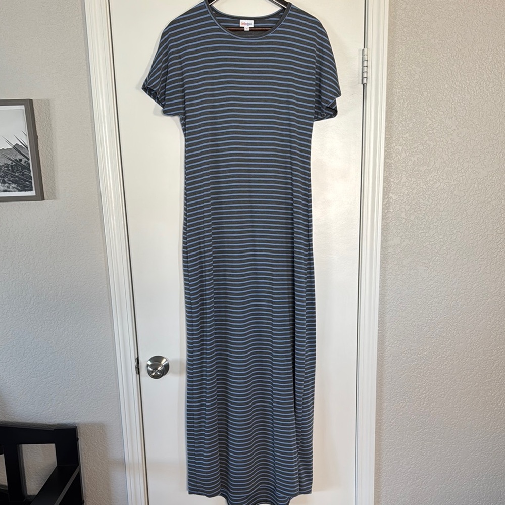 Lularoe Striped Blue and Gray Maria Dress